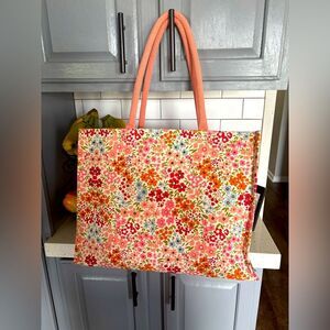 Colorful Floral Tote with Coral Handles
